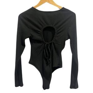 Shein Black Ribbed Open Back bodysuit Size L